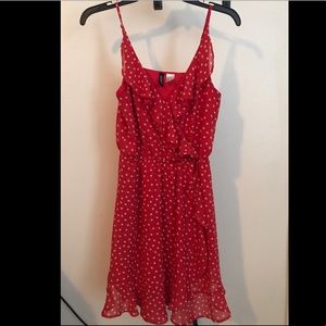 Red and white polka dotted dress